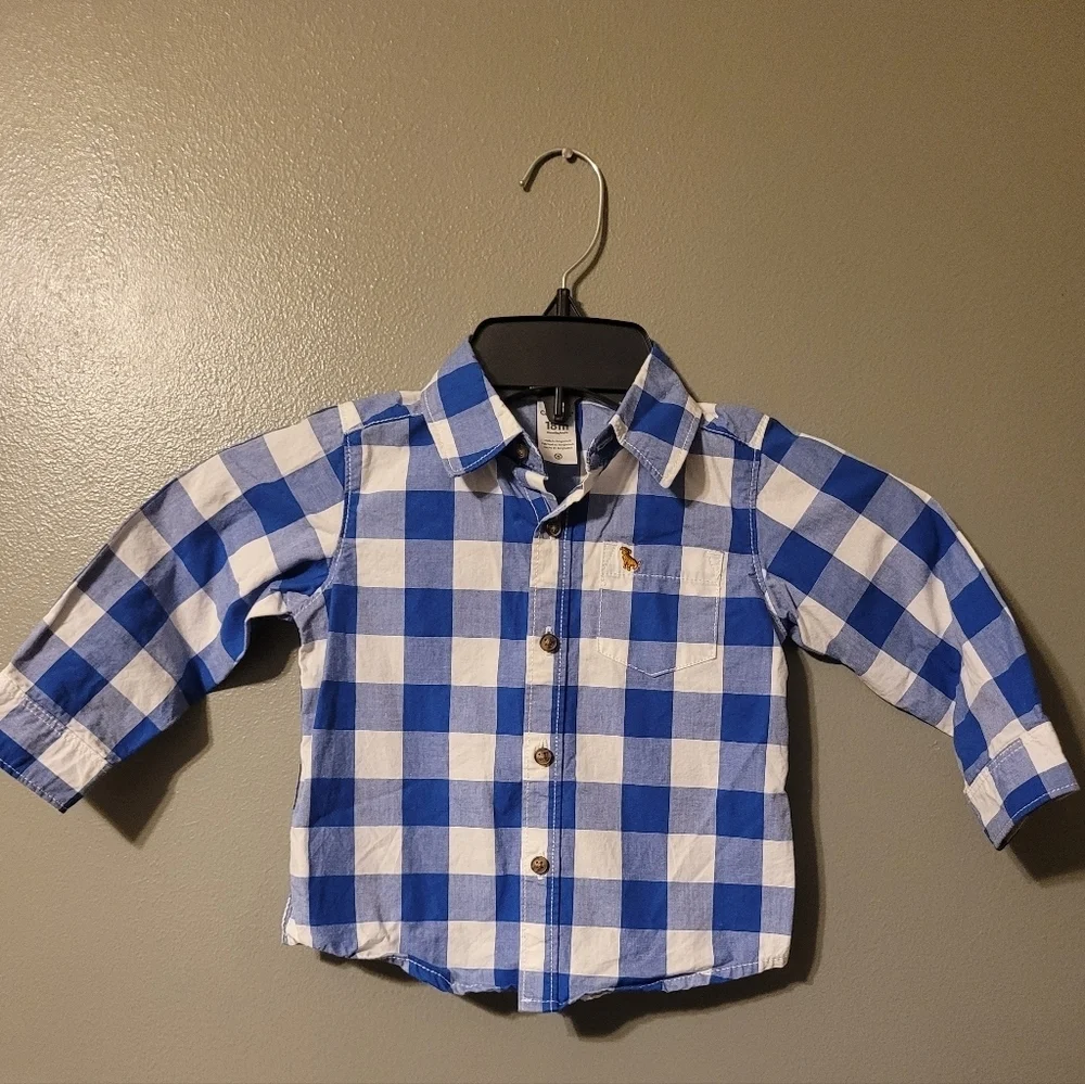 Carter's Boys Shirts 18 Months Button Up Set Of 2 Plaid Gingham Long Sleeve